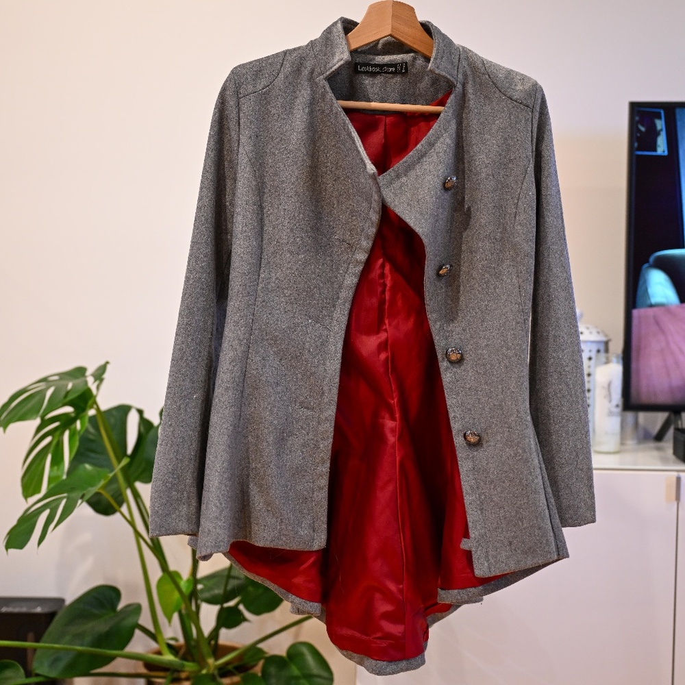 Grey Wool-Look Jacket - Size 6 (runs small)